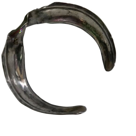 Vintage Unique Brutalist Hammered Silver Cuff Necklace Adjustable 1.25 - Picture 5 of 5